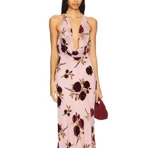 For Love and Lemons Floral Velvet Halter Maxi Dress